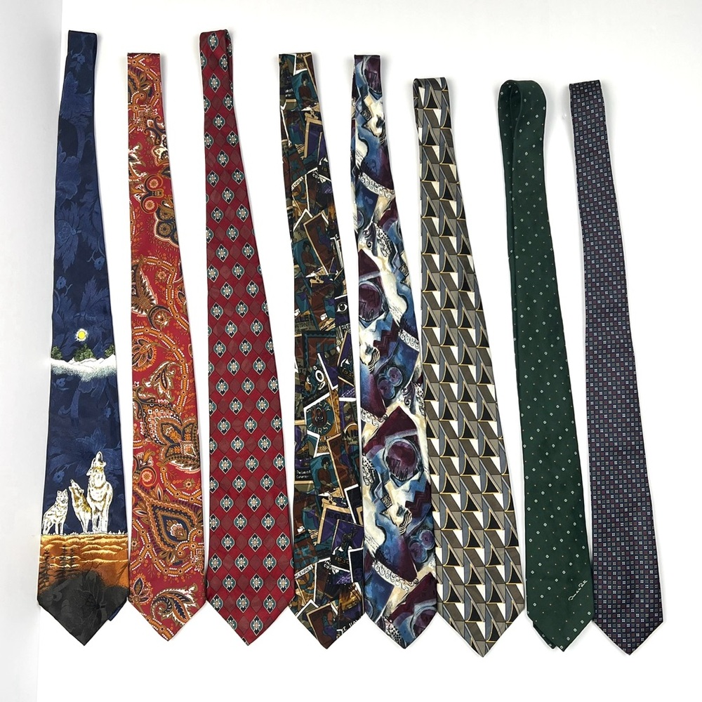 Vintage Lot Of 8 Neckties Polyester Oscar De La Renta & Assorted Brand More USED